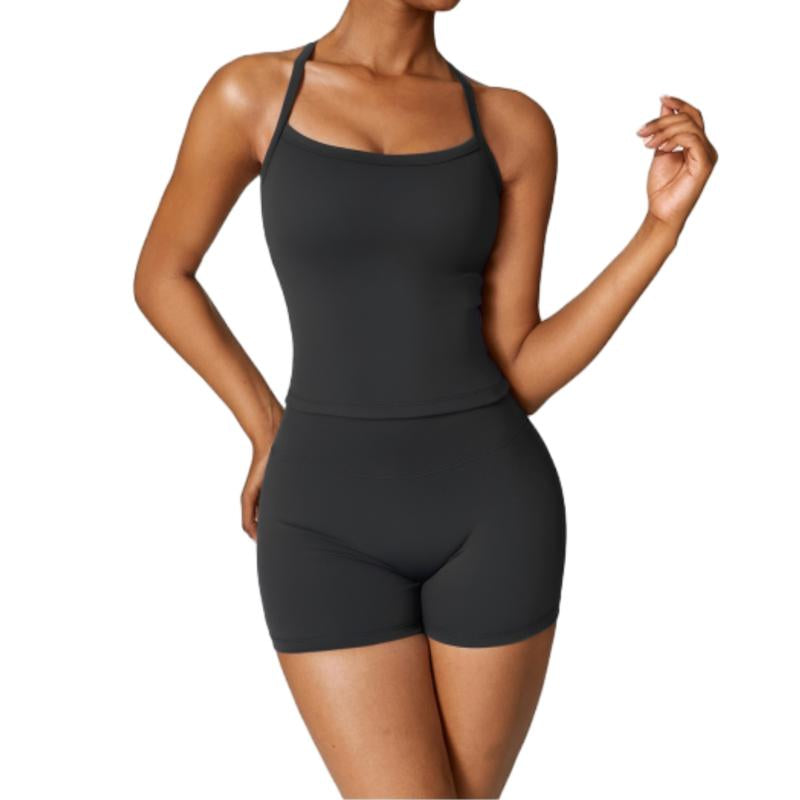 Women'S Athletic Set: High Stretch Tank Top & High-Waist Running Shorts - Stretchy, Skinny Activewear Cami Top & Backless Shorts Workout Gym Clothing