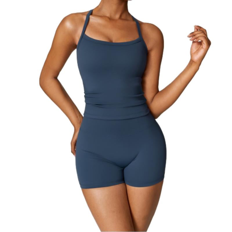 Women'S Athletic Set: High Stretch Tank Top & High-Waist Running Shorts - Stretchy, Skinny Activewear Cami Top & Backless Shorts Workout Gym Clothing