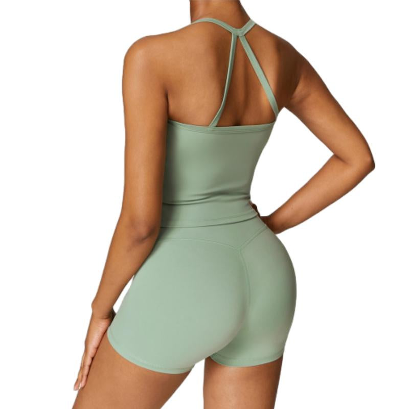Women'S Athletic Set: High Stretch Tank Top & High-Waist Running Shorts - Stretchy, Skinny Activewear Cami Top & Backless Shorts Workout Gym Clothing