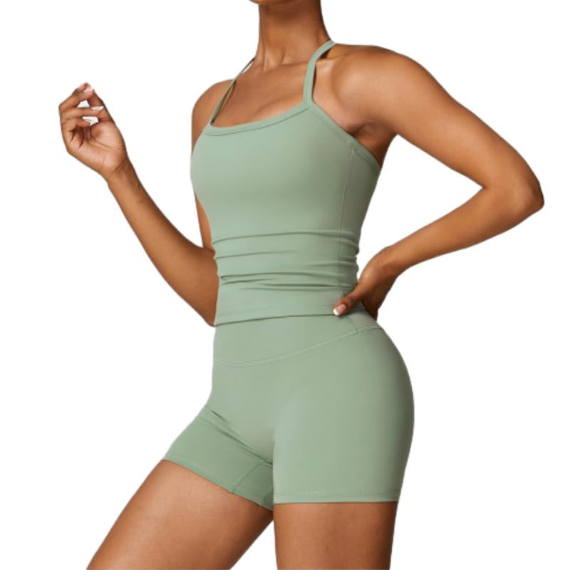 Women'S Athletic Set: High Stretch Tank Top & High-Waist Running Shorts - Stretchy, Skinny Activewear Cami Top & Backless Shorts Workout Gym Clothing