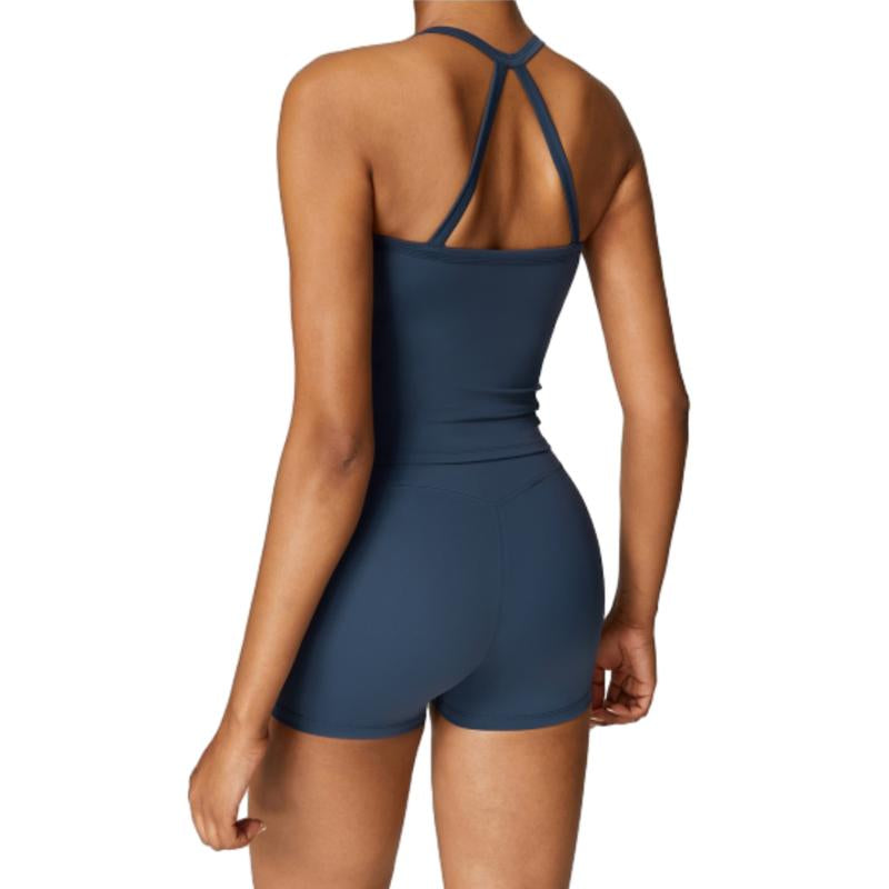 Women'S Athletic Set: High Stretch Tank Top & High-Waist Running Shorts - Stretchy, Skinny Activewear Cami Top & Backless Shorts Workout Gym Clothing