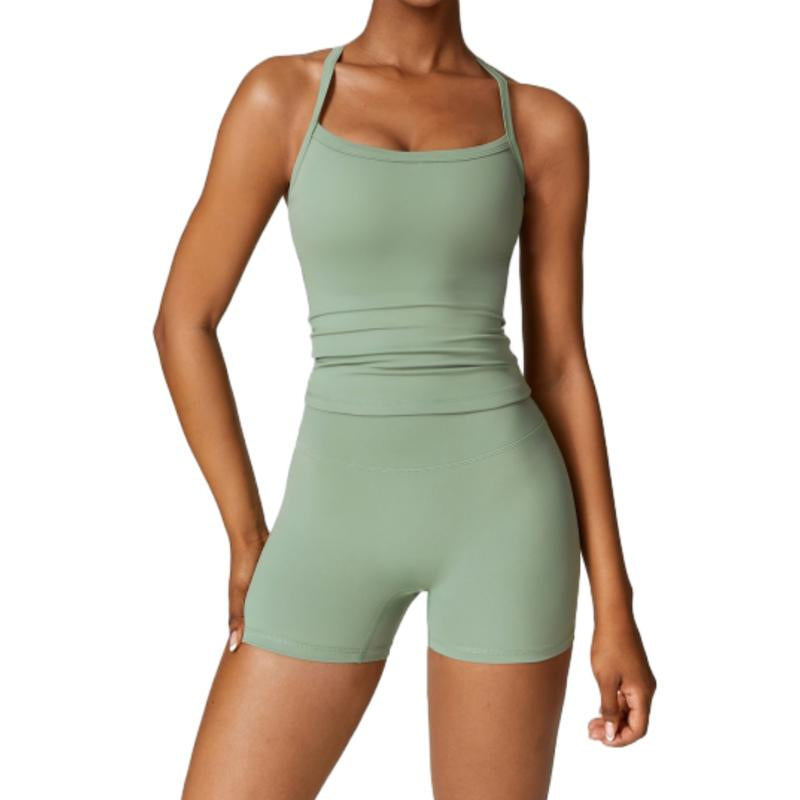 Women'S Athletic Set: High Stretch Tank Top & High-Waist Running Shorts - Stretchy, Skinny Activewear Cami Top & Backless Shorts Workout Gym Clothing