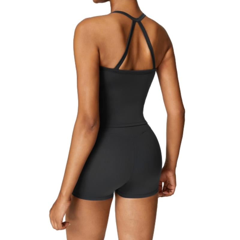 Women'S Athletic Set: High Stretch Tank Top & High-Waist Running Shorts - Stretchy, Skinny Activewear Cami Top & Backless Shorts Workout Gym Clothing