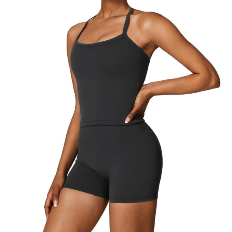Women'S Athletic Set: High Stretch Tank Top & High-Waist Running Shorts - Stretchy, Skinny Activewear Cami Top & Backless Shorts Workout Gym Clothing
